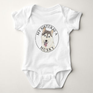 Grey & White Husky Dog Big Sister Baby Strampler