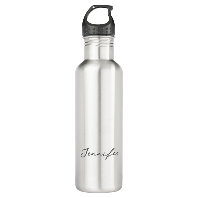 Grey White Modern Minimalist Handwriting Name Edelstahlflasche (Vorderseite)