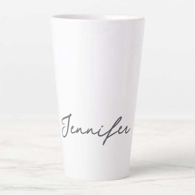 Grey White Modern Minimalist Handwriting Name Milchtasse (Vorderseite)