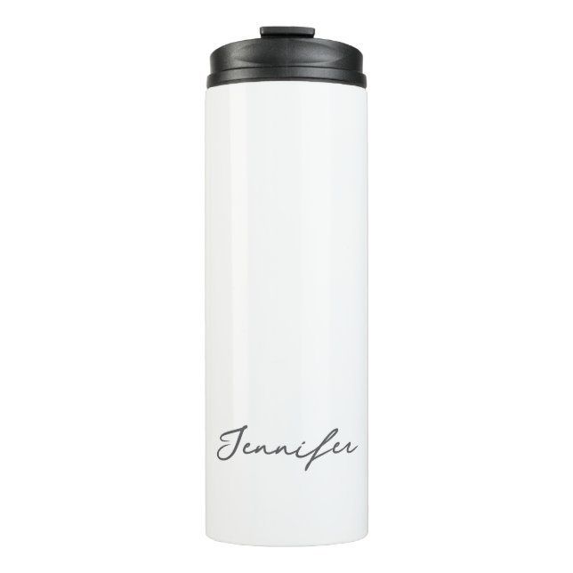 Grey White Modern Minimalist Handwriting Name Thermosbecher (Vorderseite)