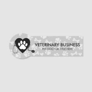 Grey White Veterinarian Paw Heart Stethescope Pet Namensschild
