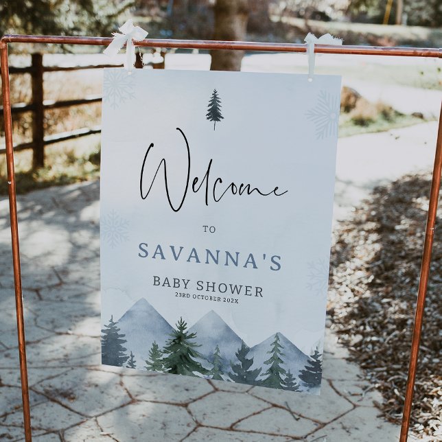 Grey Wilderness Winter Baby Shower Welcome Sign Fotodruck (Mountain Welcome Sign, Pine Tree Welcome Sign, Baby Shower Welcome Sign, Winter Baby Shower Welcome)