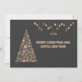 Grey wish card New Year with Christmas ball & tree Feiertagskarte