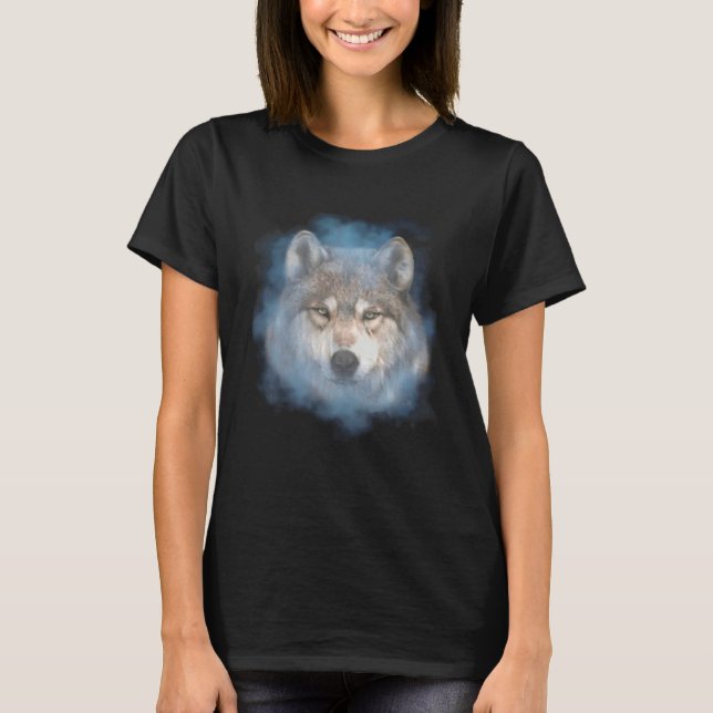 Grey Wolf Portrait Wolf Face Animal Artwork Nature T-Shirt (Vorderseite)