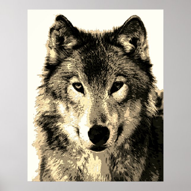 Grey Wolf Vintage Sepia Poster (Vorne)