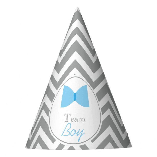 Grey Zickzack Gender Reveal Bow Krawatte Team Boy Partyhütchen (Vorderseite)