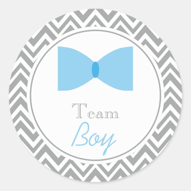 Grey Zickzack Gender Reveal Bow Krawatte Team Boy Runder Aufkleber (Vorderseite)