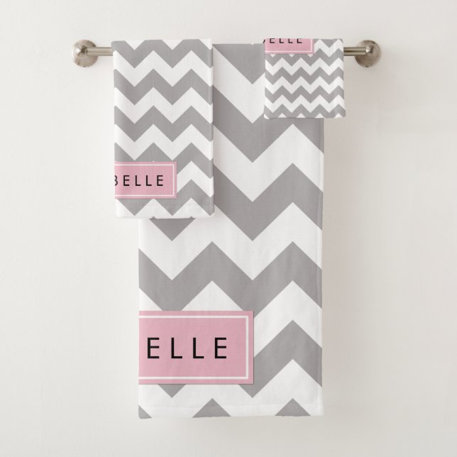 Grey Zigzag, Grey Chevron, Wave Motif, Votre Nom (En situation)