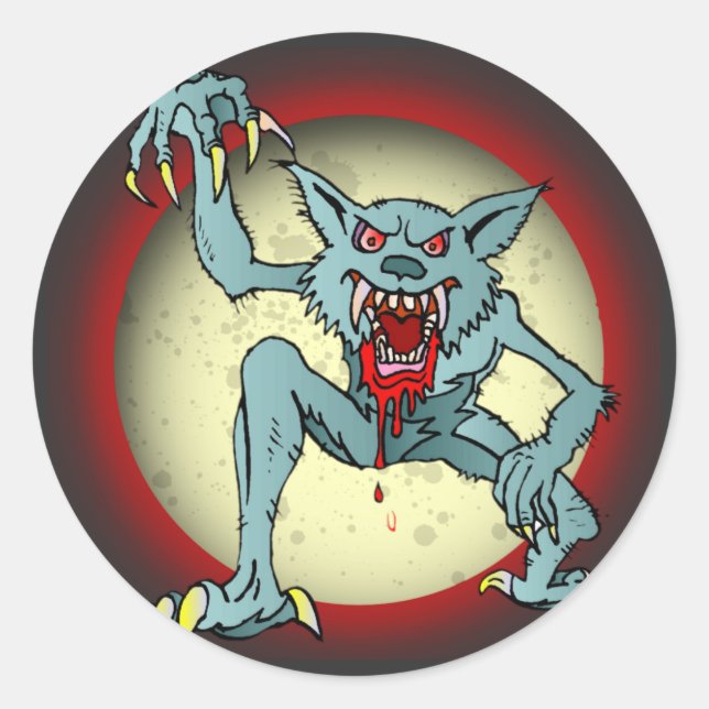 Greyback Werewolf Blored Full Moon Halloween Runder Aufkleber (Vorderseite)