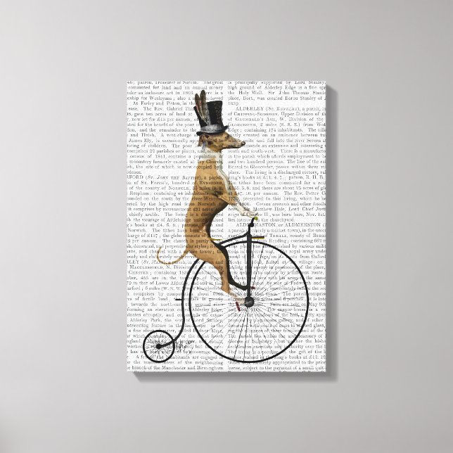 Greyhound auf Black Penny Farthing Bike Leinwanddruck (Vorderseite)