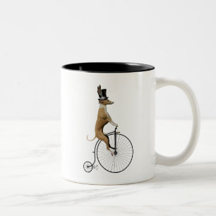 Greyhound auf Black Penny Farthing Bike Zweifarbige Tasse
