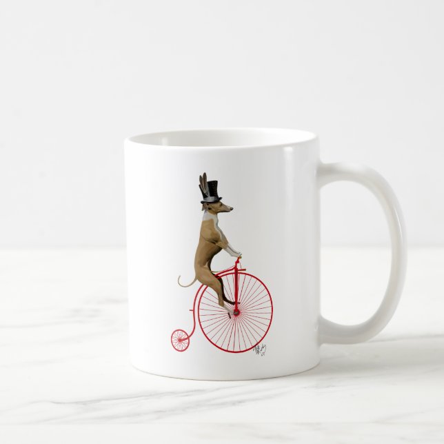 Greyhound auf Red Penny Farthing Bike Kaffeetasse (Rechts)
