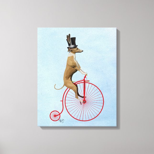 Greyhound auf Red Penny Farthing Bike Leinwanddruck (Vorderseite)