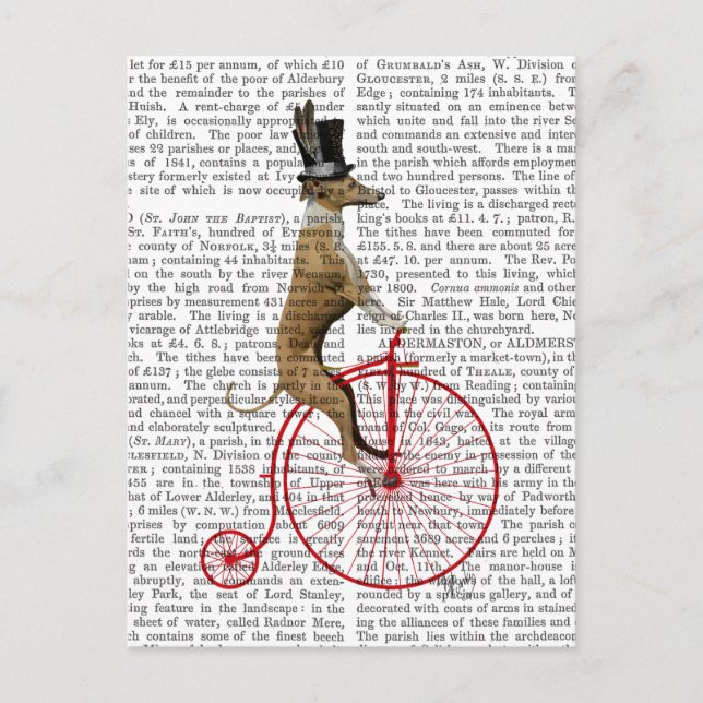Greyhound auf Red Penny Farthing Bike Postkarte (Vorderseite)