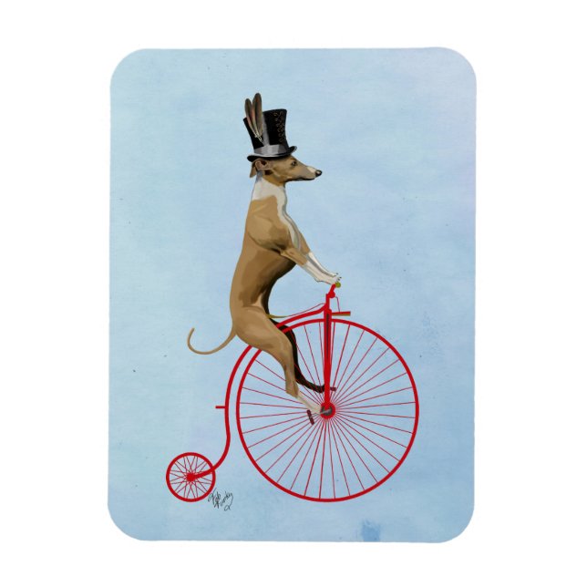 Greyhound auf Red Penny Farthing Magnet (Vertikal)