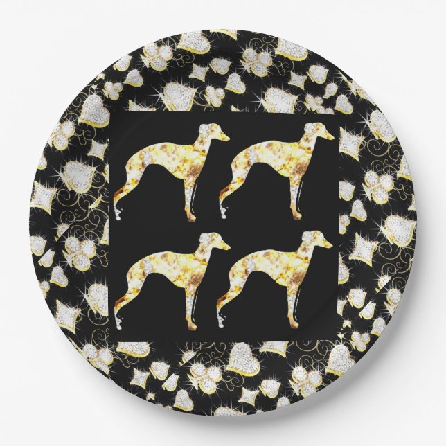 GREYHOUND BLING PAPPTELLER (Vorderseite)
