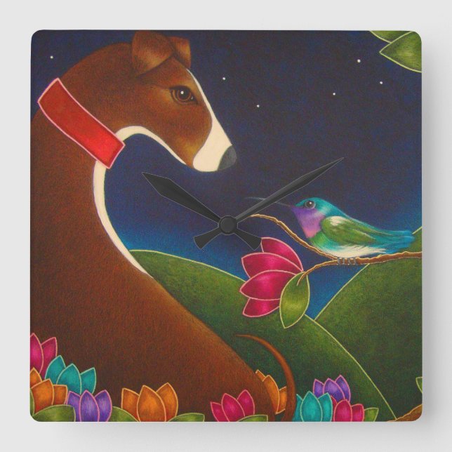 GREYHOUND CHIEN AVEC HUMMINGBIRD MUR HORLOGE (Recto)