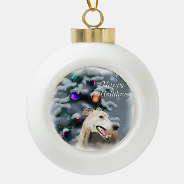 Greyhound Christmas Keramik Kugel-Ornament (Vorderseite)