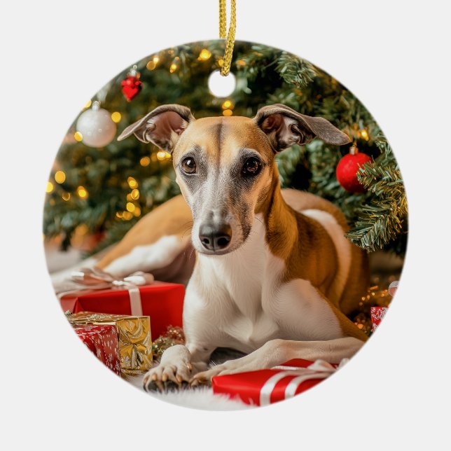 Greyhound Christmas Keramik Ornament (Vorne)