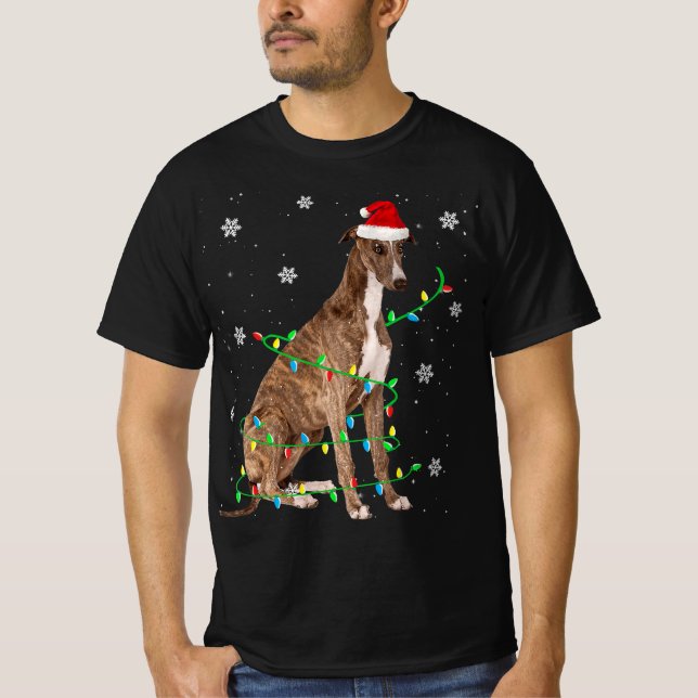 Greyhound Christmas Light Santa Greyhound Xmas T-Shirt (Vorderseite)