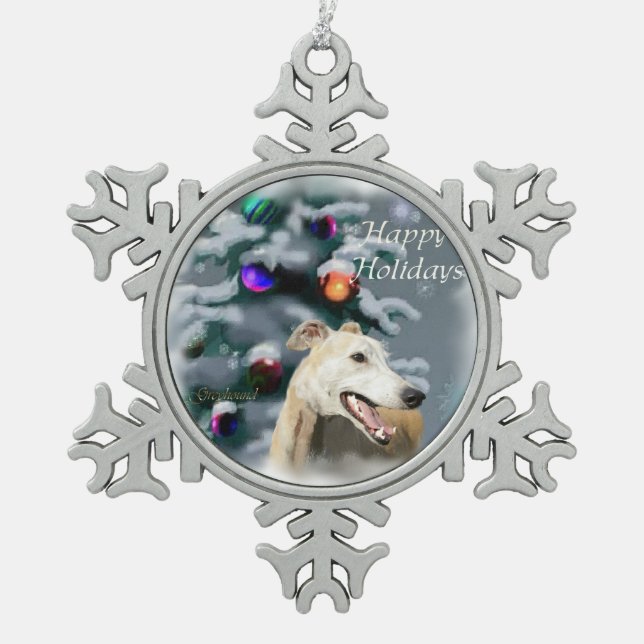 Greyhound Christmas Schneeflocken Zinn-Ornament (Vorderseite)
