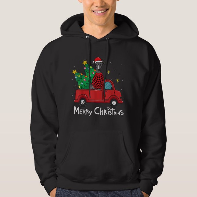 Greyhound Christmas Truck Tree Mama Vater Xmas Dog Hoodie (Vorderseite)