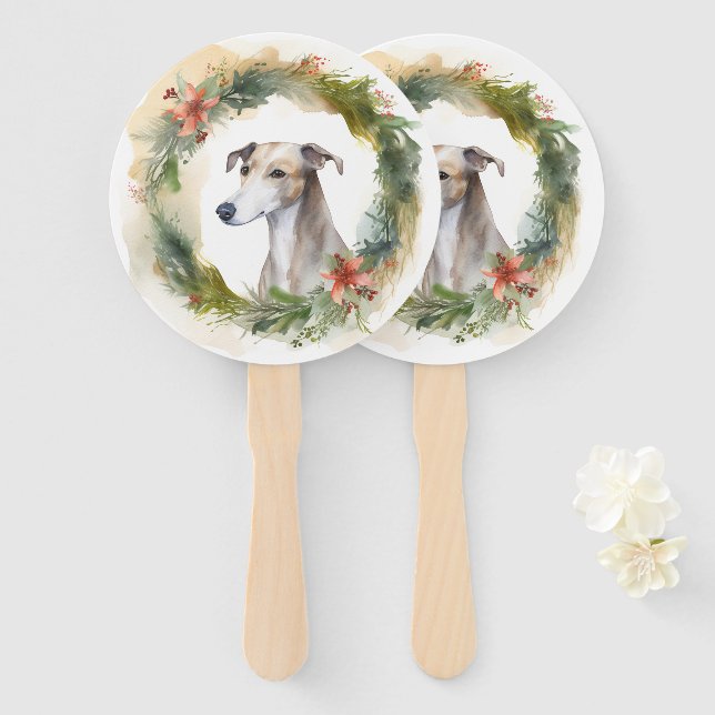 Greyhound Christmas Wreath Festive Pup Fächer (Vorne und Hinten)