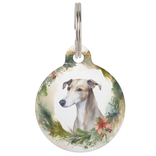 Greyhound Christmas Wreath Festive Pup Haustiermarke (Vorderseite)