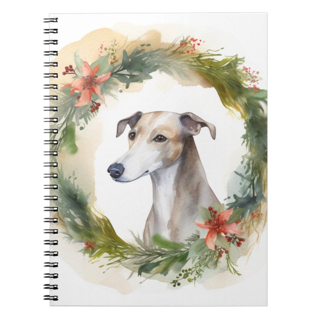 Greyhound Christmas Wreath Festive Pup Notizblock (Vorderseite)