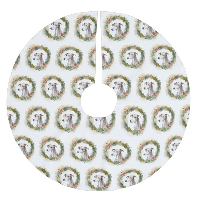 Greyhound Christmas Wreath Festive Pup Polyester Weihnachtsbaumdecke (Vorderseite)
