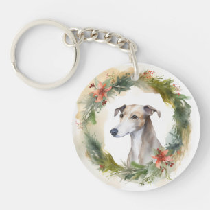 Greyhound Christmas Wreath Festive Pup Schlüsselanhänger