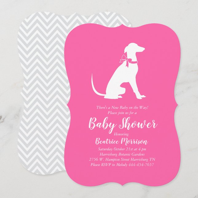Greyhound Dog Baby Shower Girl Pink Einladung (Vorne/Hinten)