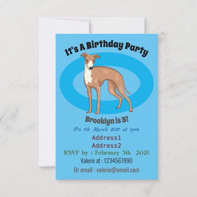 Greyhound dog cartoon illustration einladung (Vorderseite)