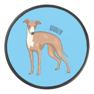 Greyhound dog cartoon illustration eishockey puck