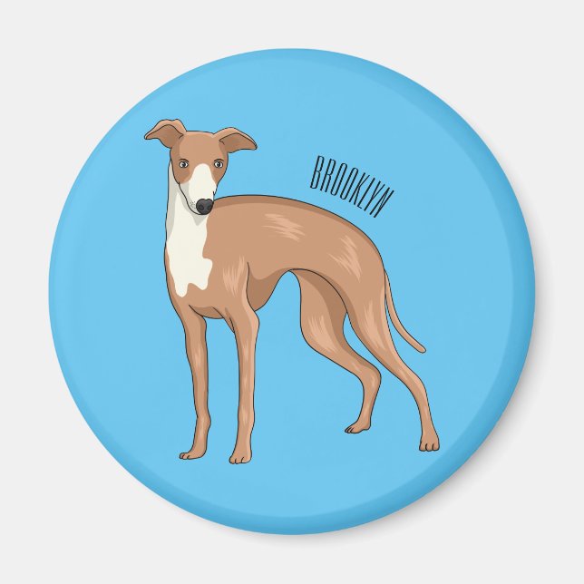 Greyhound dog cartoon illustration magnet (Vorne)