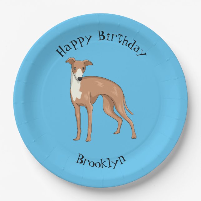 Greyhound dog cartoon illustration pappteller (Vorderseite)