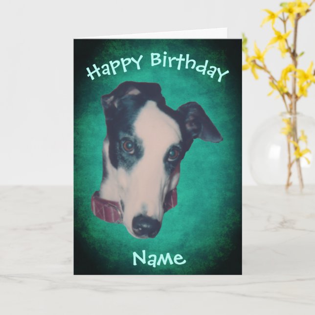 Greyhound Dog Face Personalisiert Geburtstag Karte (Gelbe Blume)