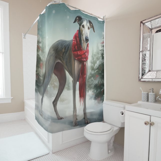 Greyhound Dog in Schneehocht Duschvorhang (Beispiel)