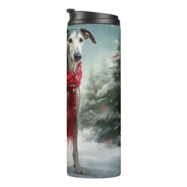 Greyhound Dog in Schneehocht Thermosbecher (Nach rechts gedreht)