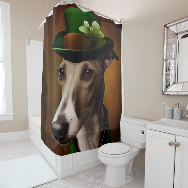 Greyhound Dog in St. Patrick's Day Dress Duschvorhang (Beispiel)