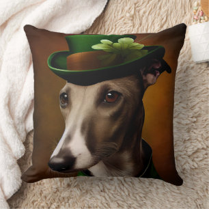 Greyhound Dog in St. Patrick's Day Dress Kissen