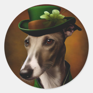 Greyhound Dog in St. Patrick's Day Dress Runder Aufkleber