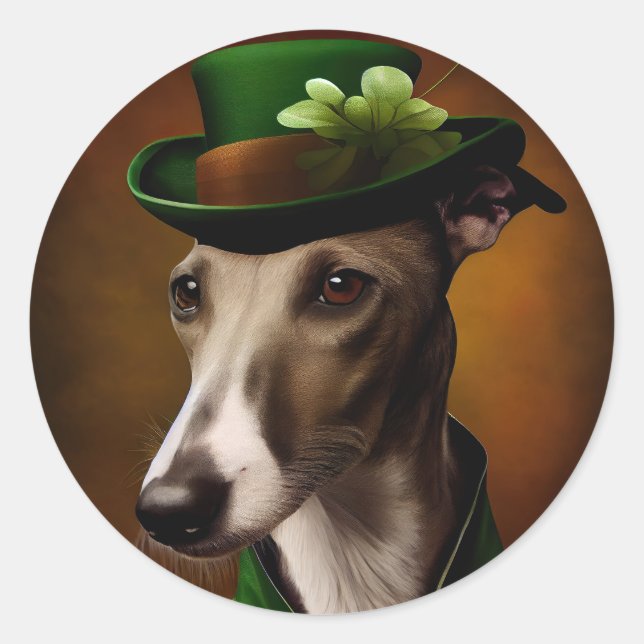 Greyhound Dog in St. Patrick's Day Dress Runder Aufkleber (Vorderseite)