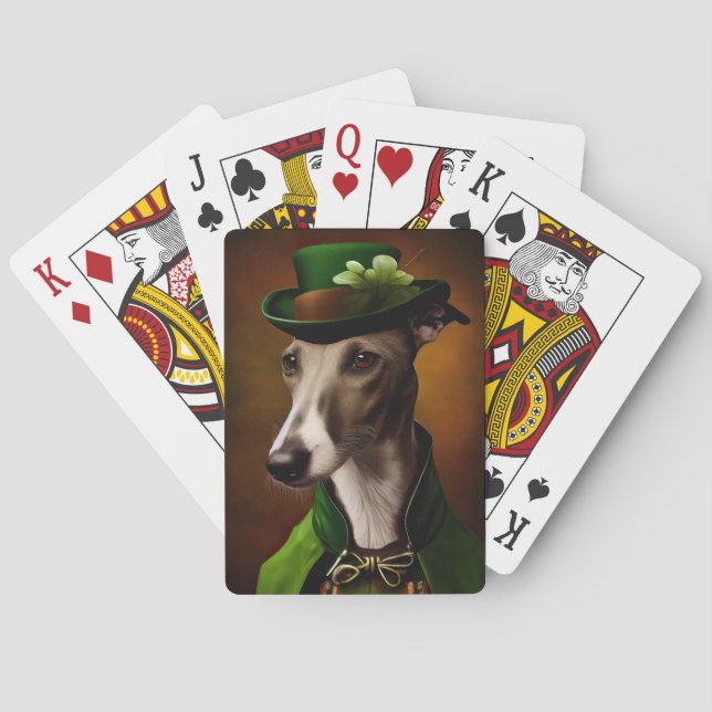 Greyhound Dog in St. Patrick's Day Dress Spielkarten (Rückseite)