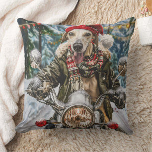 Greyhound Dog Riding Motorrad Weihnachten Kissen