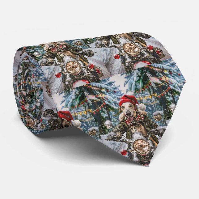 Greyhound Dog Riding Motorrad Weihnachten Krawatte (Gerollt)
