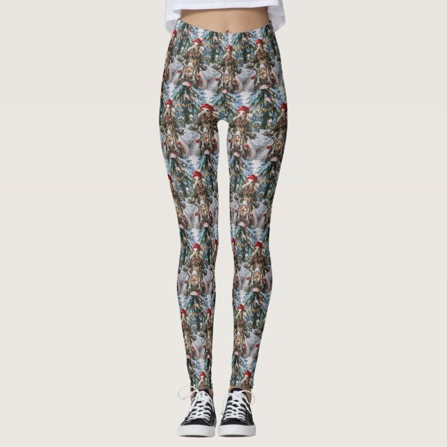 Greyhound Dog Riding Motorrad Weihnachten Leggings (Vorderseite)