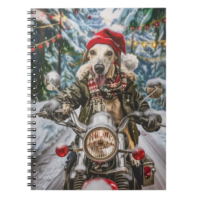 Greyhound Dog Riding Motorrad Weihnachten Notizblock (Vorderseite)