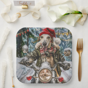 Greyhound Dog Riding Motorrad Weihnachten Pappteller