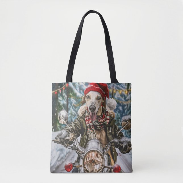Greyhound Dog Riding Motorrad Weihnachten Tasche (Vorderseite)
